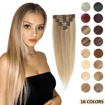MRSHAIR Clip In Human Hair Extensions Straight 8pc Set Machine Remy Clip Ins Full Hair Brazilian Hair Blonde Clip 14 16 18 20 22 1