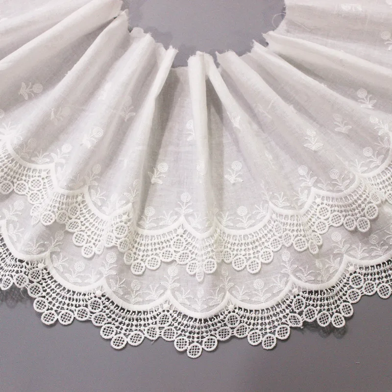 New Pure- Cotton Cloth +milk-silk Double Layer Embroidery Lace Trim Handmade DIY Clothes Accessories Width22cm 3Yard/lot | Дом и сад