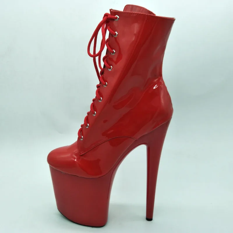 LAIJIANJINXIA/Новые ботинки на платформе на очень высоком каблуке 20 см ботильоны для танцев на шесте со шнуровкой черные ботинки с боковой молнией; большие размеры 34-46 - Цвет: Красный