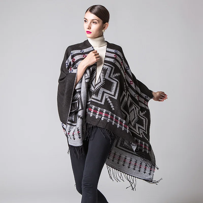 Wholesale New Women Tassel Poncho Shawls Wraps Ladies Pashmina Shawl Thickening Travel Blanket Scarf Stoles Warm Ponchos Capes
