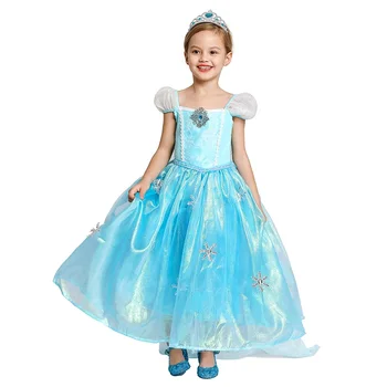 

MUABABY Girl Deluxe Elsa Dress Up Kids Sleeveless Fluffy Cinderella Princess Costume Halloween Kids Party Christmas Fancy Dress