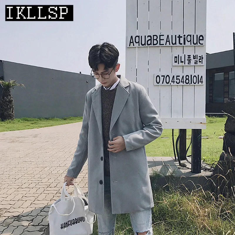 Grey VOGUELEO Осень Зима Новая мужская мода бутик однотонный деловой Повседневный ветровка шерстяные пальто тонкие куртки для отдыха - Цвет: Grey