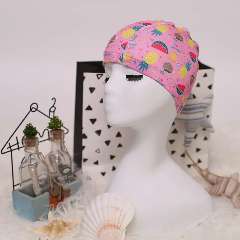 Flower Print Fabric Swimming Cap Swiming Pool Protect Long Hair Ears Hat Swim Bathing Hats Caps for Women Men Adults Ladies Hat