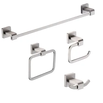 

4 Pieces Silver Aluminum Bathroom Hardware Set with Towel Bar, Towel Ring, Robe Hook and Paper Holder Wall Mounted Accessories