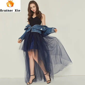 

2020 New Women Elegant Long Tulle Skirts High Waist Mesh Hem Asymmetrical Ball Gown Skirt Lady 110cm Summer Maxi Fairy Skirt