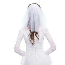 

2021 Elegant Pearl Short Bridal Veil With Comb Women Wedding Veil White Ivory 1 Layer 40CM