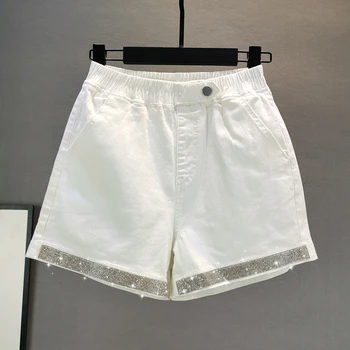 

New High-waisted Slimming Elasticity Jeans Short Pants Female Elastic Waist Hot Drilling Straight Cowboy Shorts Women Hot Pants