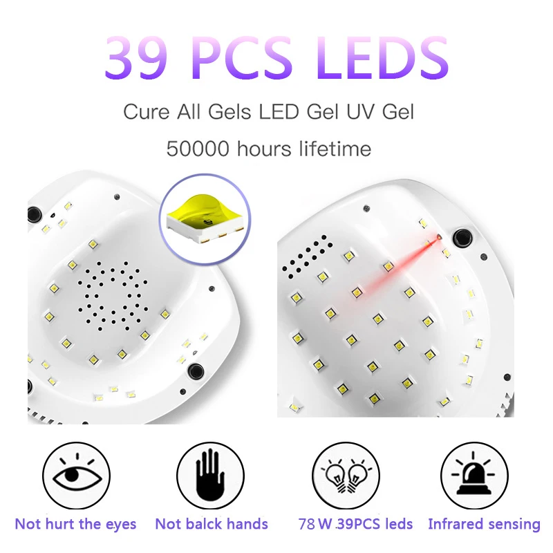 2021 New 78W Nail Dryer UV LED Lamp For All Gel Nail Polish With UV 39 PCS LEDs Fast Drying Nail Lamp With Timer Smart Sensor - Image 4