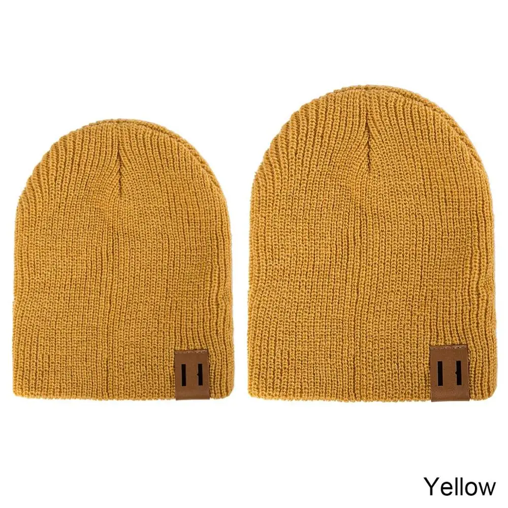 REAKIDS/зимняя детская шапка для родителей и детей, теплая шапка для папы и мамы, вязаная крючком эластичная вязаная шапка, мягкая теплая шапка для малышей - Цвет: Yellow