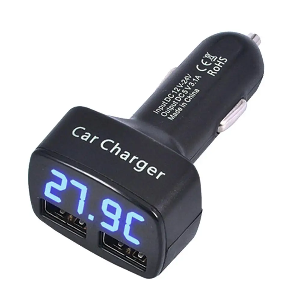 

Dual USB Ports Car Phone Charger Adapter Voltmeter Ammeter Thermometer Tester