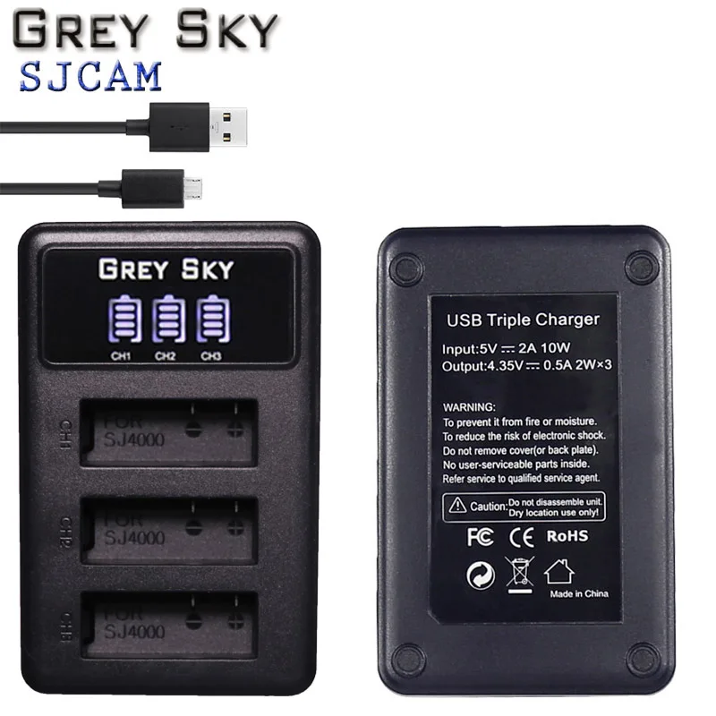 3 шт. usb зарядное устройство для SJCAM sj 7 900 4000 5000 6000 sj9000 M10|Цифровые аккумуляторы| |