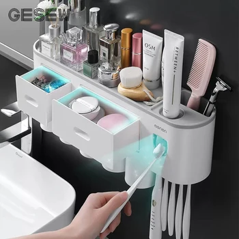 

GESEW Wall-mounted Magnetic Toothbrush Holder waterproof Toothpaste Squeezer For Toilet Automatic Dispenser Bathroom Accessories