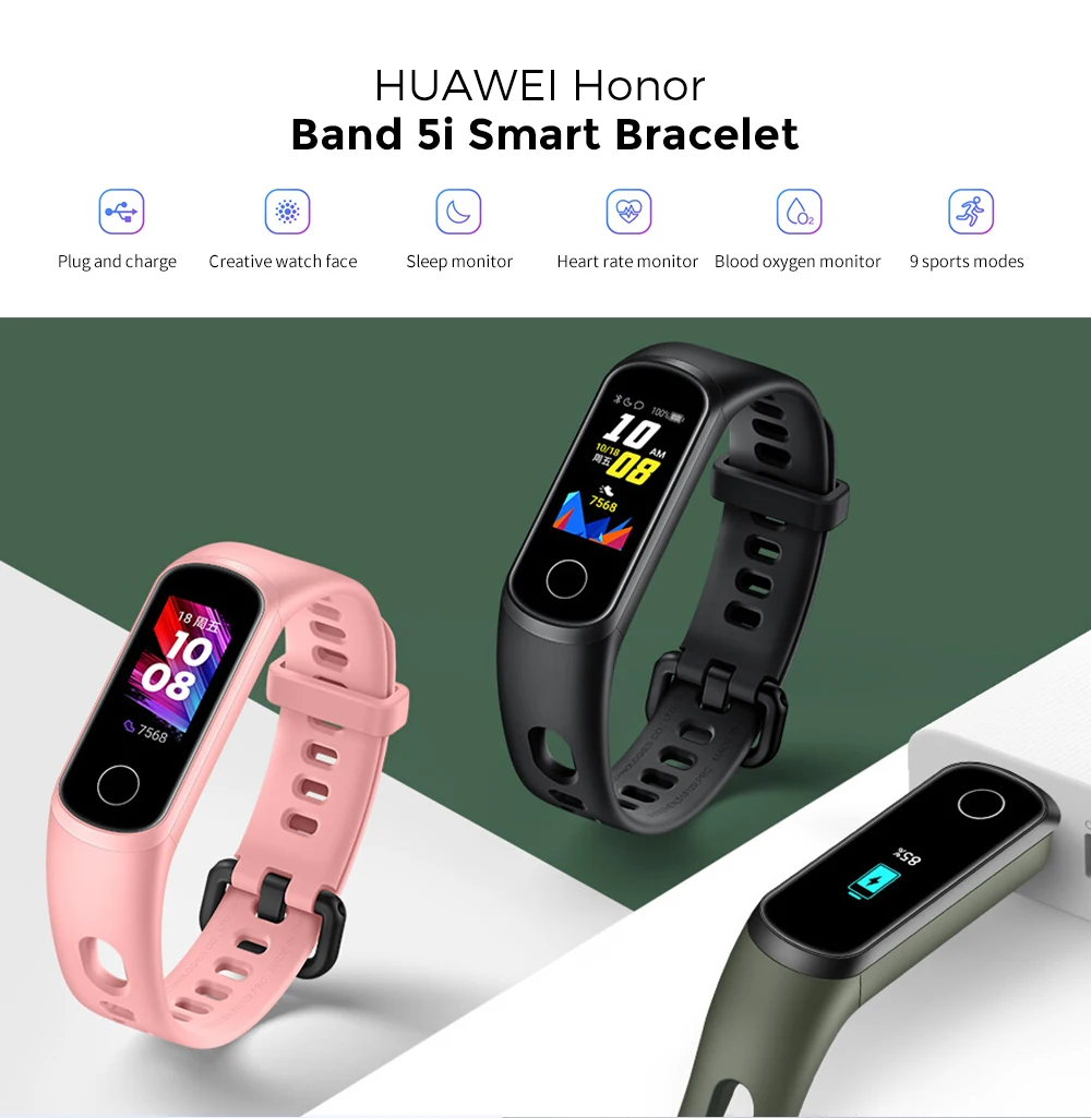 Глобальная версия HUAWEI Honor Band 5i умный браслет с кислородом крови пульсометр 5ATM водонепроницаемый спортивный смарт-браслет USB зарядка