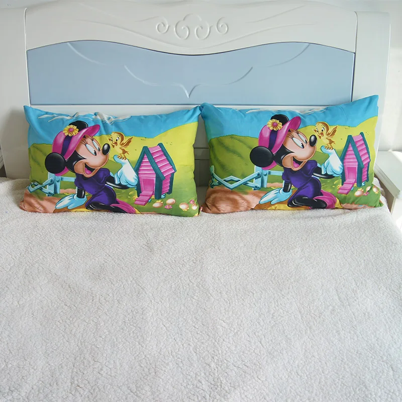 Disney Cartoon Frozen Princess Kids Pillowcases Baby Boys Girls Gift Decoration 3D Pillow Cover Pair 48x74CM on Bed