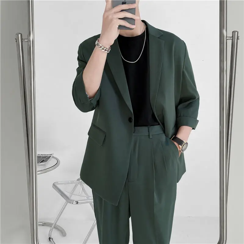 Spring Summer British Style Formal Blazer Men Korean Fashion Loose Casual Dress Jacket Men Harajuku Social Suit Jacket M-2XL