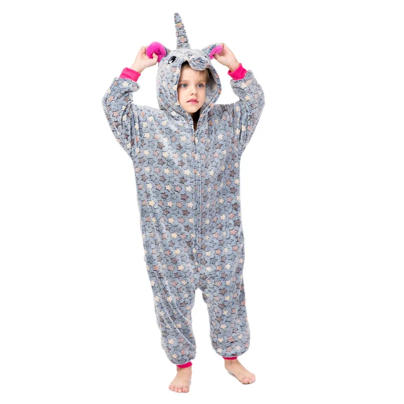 Детская одежда для сна; пижамы с единорогом; детские пижамы; зимняя фланелевая детская одежда для сна с животными; детская пижама для мальчиков и девочек; пижамы; комбинезон
