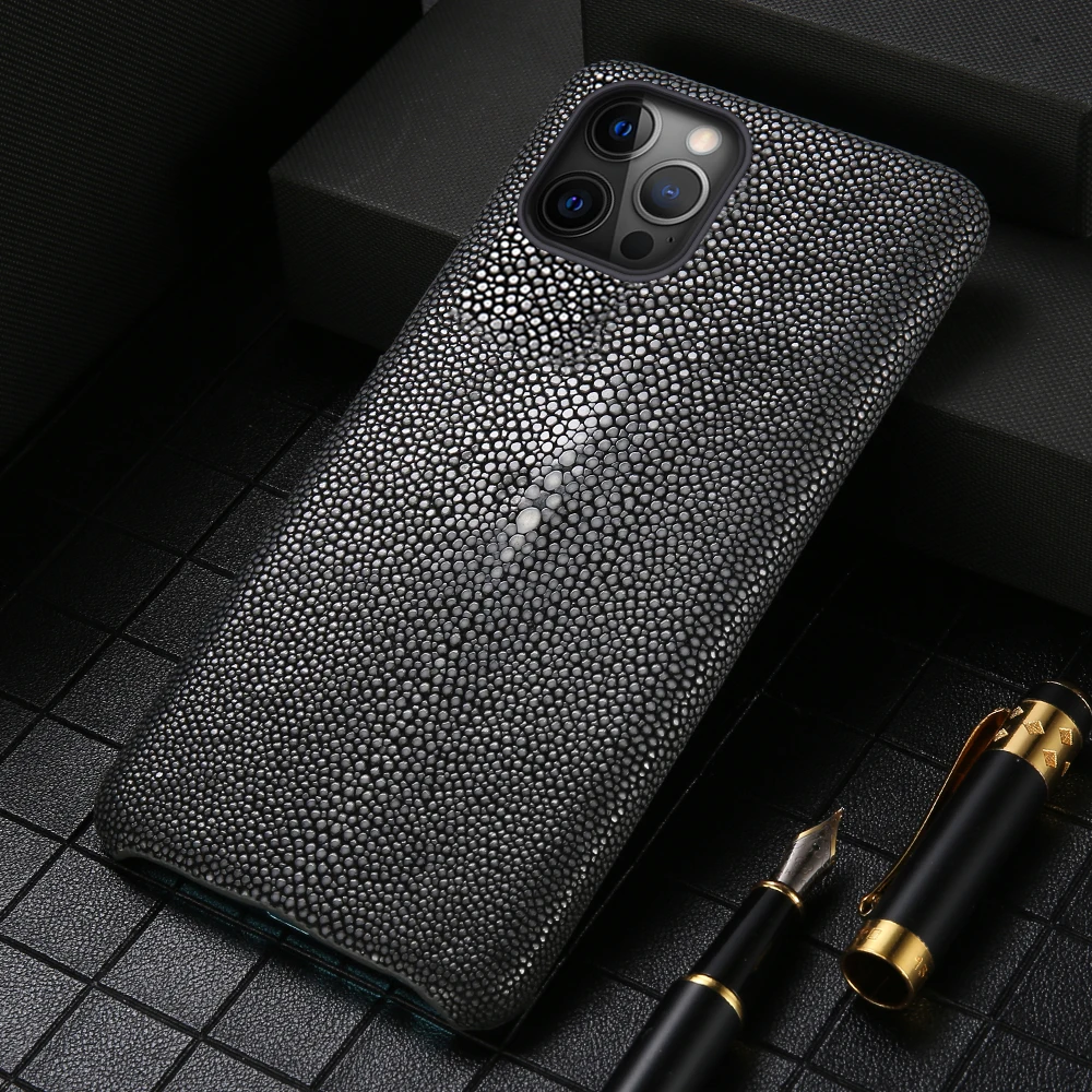 100% stingray Genuine Leather Phone Case for iPhone 12 Pro Max 12mini Luxury Cover FOR iphone 11 Pro Max XR XS Max X 8 Plus 7