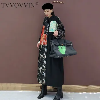 

TVVOVVIN Pattern Dress Print Fashion New Women Patchwork Single Breast Goddess Fan Casual Style 2020 Autumn Dress XJ5157