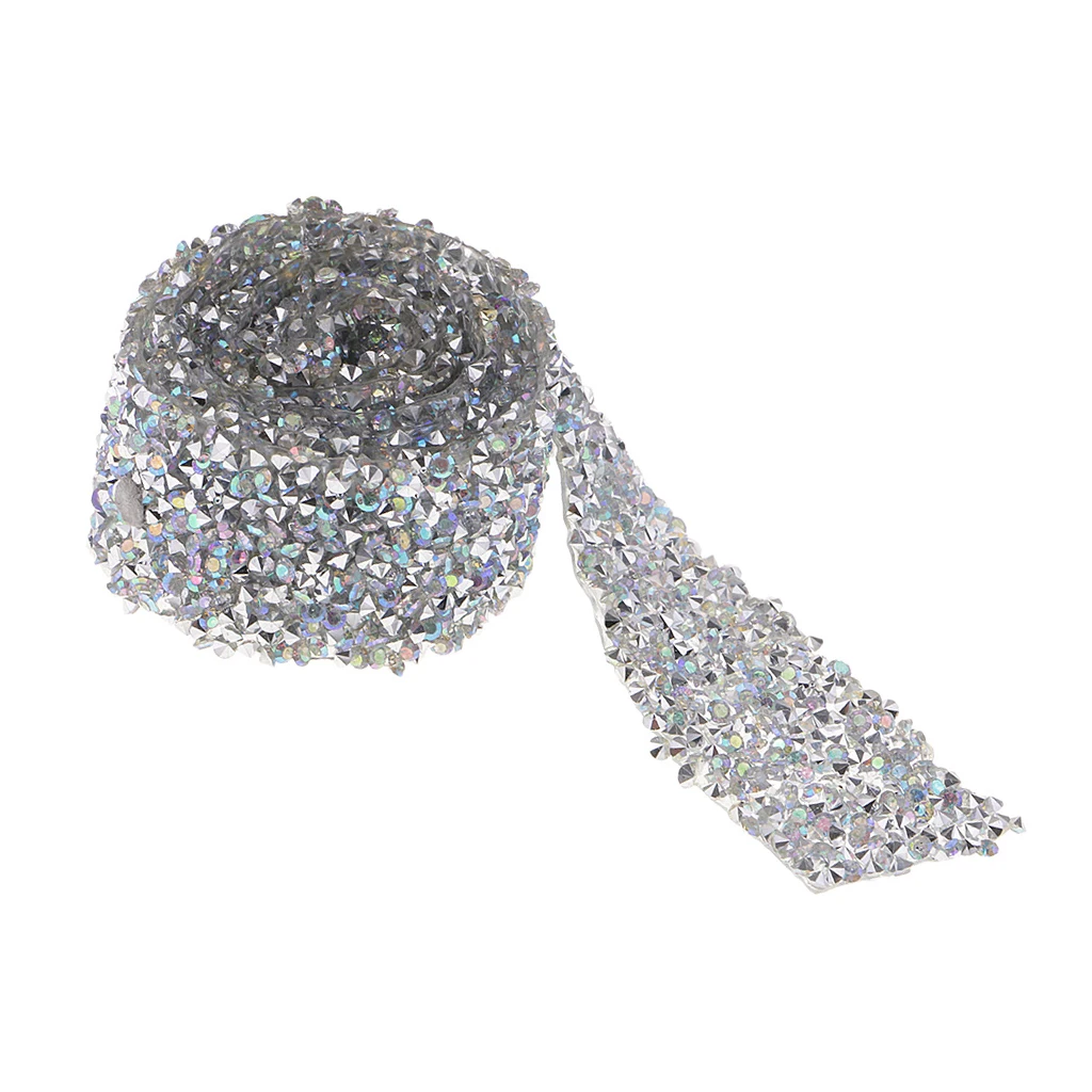1 Yard Hotfix Glitter Crystal Rhinestone Trim Motifs Ribbon Iron On Applique