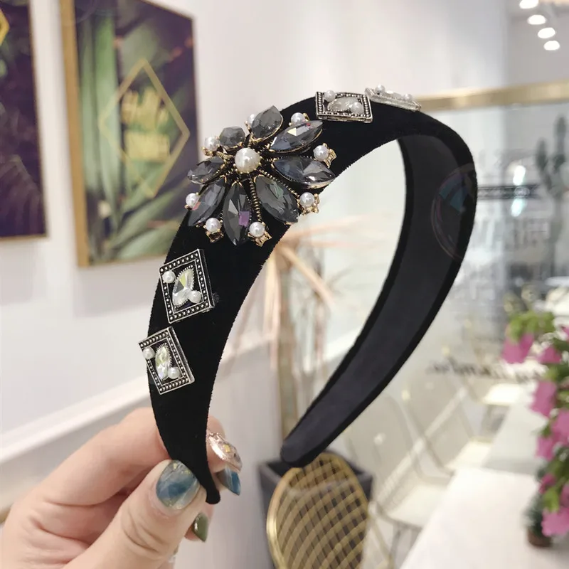 CY2469 black Винтажные стразы, украшение, ободок, резинки для волос с жемчугом, женские заколки для волос, обруч, аксессуары для волос, тюрбан для девочек, повязка на голову, opaska do wlosow - Цвет: CY2469 black
