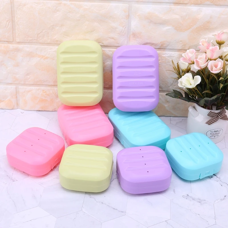 Mini caja de jabón para baño, plato de ducha para el hogar, uso al aire libre, contenedor de jabón de colores al azar