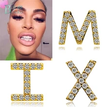 Хип-хоп 26 букв Золотые/серебряные зубы Grillz все Iced Out микро Pave CZ зубные грили с силиконовые Украшения для тела подарок B40