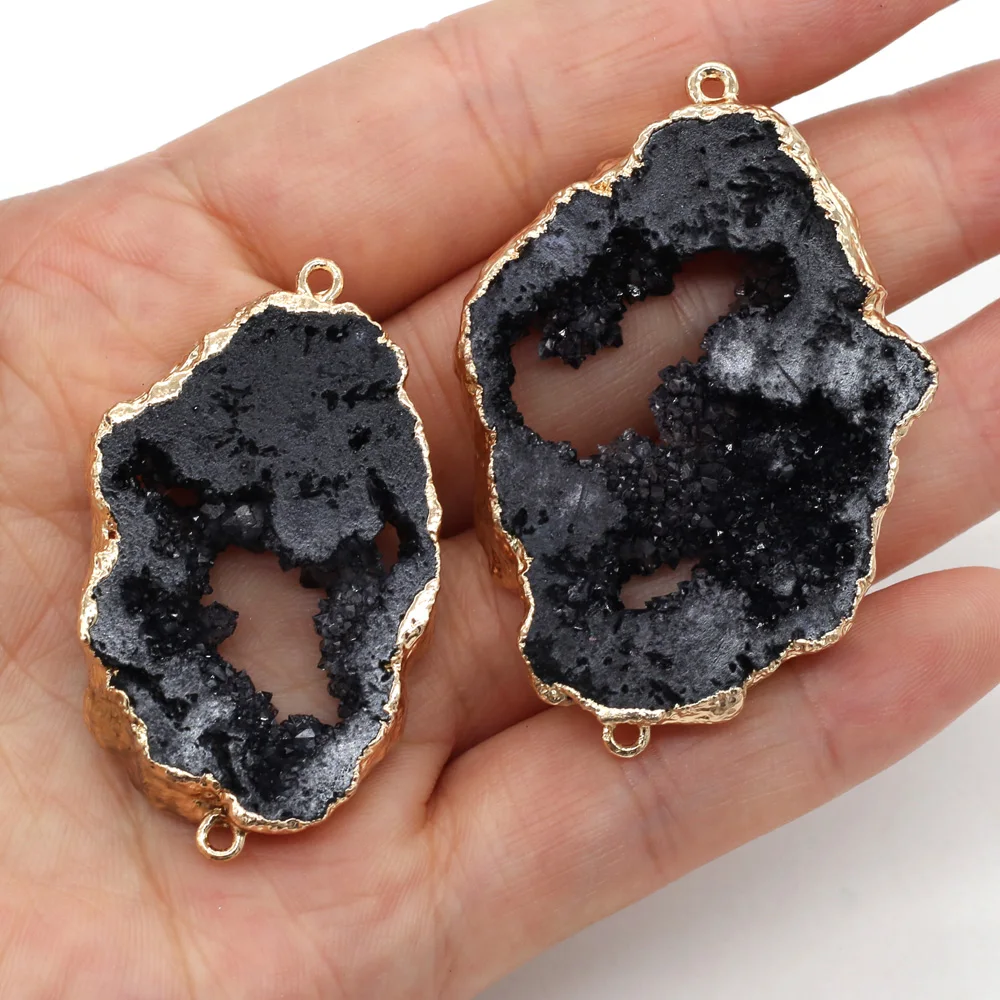 

1pcs Natural Stone Irregular Crystal Quartzs Charms Connectors Pendants Black Double Hole for Jewelry Making Necklace Bracelets