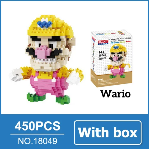 Mario Bros блоки игрушечная фигурка модель Марио Принцесса Персик Боузер строительные блоки японская игра игрушка для подарка игрушки для ребенка - Цвет: Wario with box
