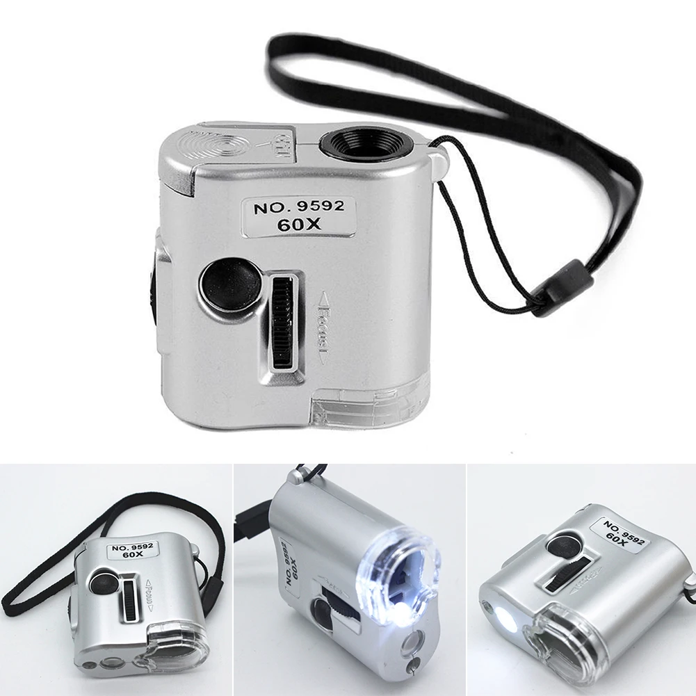 60X Low Consumption Portable Mini Practical Jewelry Ring Microscope Magnifier LED Light Fake Currency Detect