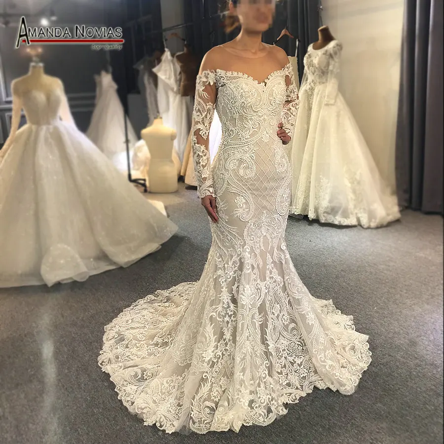 Свадебное платье русалки с открытыми плечами и длинными кружевными рукавами, свадебное платье на заказ