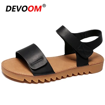 

Summer Fashion Flat Sandals for Women 2020 Leather Black Sandalias femenina Womens Shoes Non-slip Rubber Soft Student Sandals