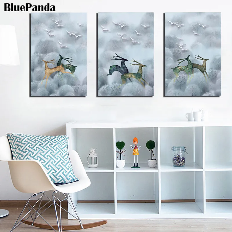 

Deer Cloud Animal Abstract Children Pictures Wall Art Prints Oil Kid Canvas Painting Decoration Home Decor Artwork Poster