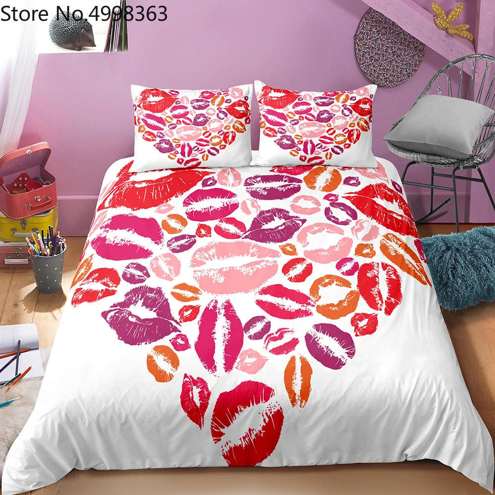 Набор пододеяльников для девочек с рисунком губ роскошный комплект постельного