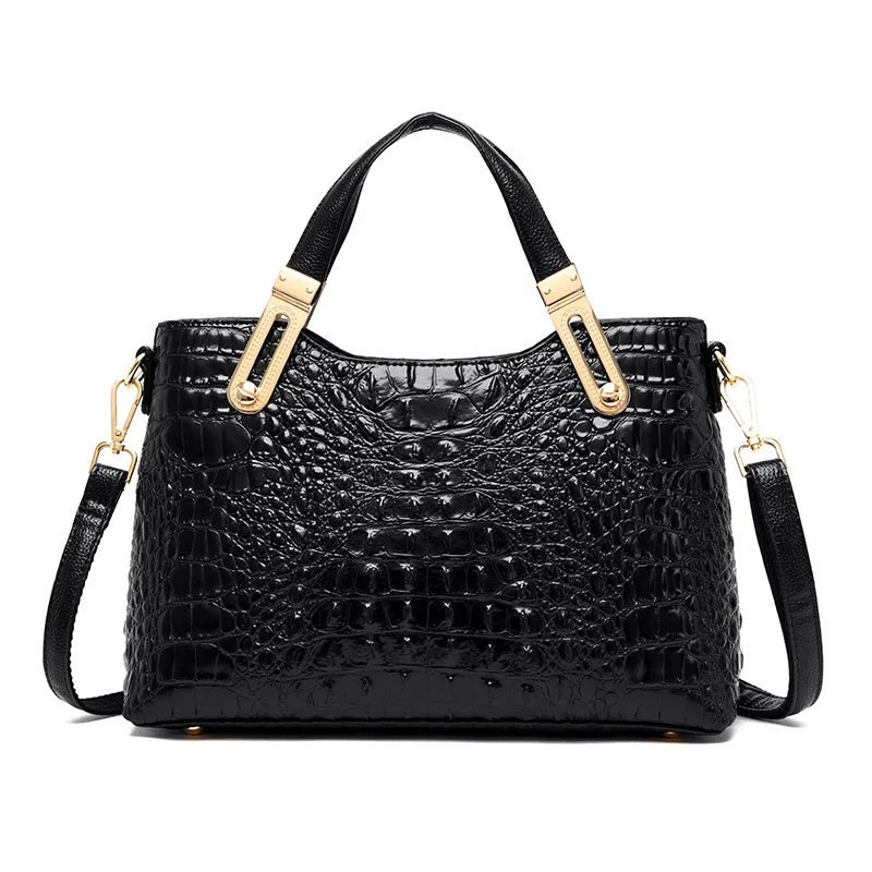 Gykaeo, роскошные сумки, женские сумки, дизайнерские, модные, с узором «крокодиловая кожа», сумка-тоут, для девушек, большая вместительность, сумки через плечо - Цвет: Черный