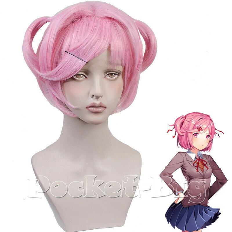 Doki Doki Literature Club Sayori Cosplay Wig Short Pink Red Heat