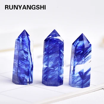 

35-45mm 1PC Artifical Blue smelting crystal quartz Hand Carved crystal points wand pillar healing stone