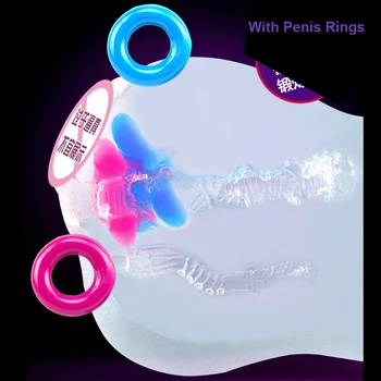 Sex Toys for Men Male Masturbation Transparent 2 Rings Realistic Vagina Real Pussy Oral Sex Male Aircraft Cup Adult Products 2