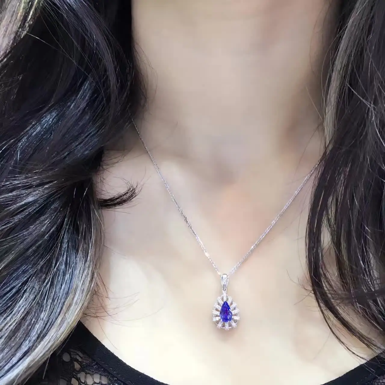 1.470ct+ 0.192ct 18K белое золото натуральный сапфир и кулон ожерелье с бриллиантами инкрустированные Завод Новое поступление ювелирные изделия