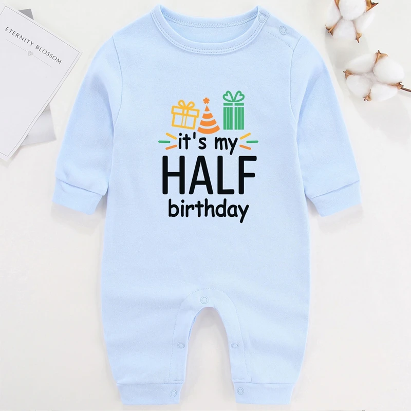 It's My Half Birthday Girls Outfits Long Sleeve Newborn Baby Boy Winter Clothes Cotton Infant One Piece Baby Romper Autumn Warm Baby Bodysuits 