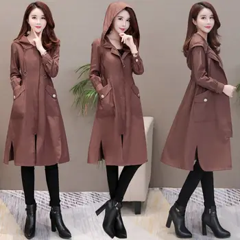 

Windbreaker Women Long Sleeve Autumn Overknee Loose Female Coat Plus Size 3XL Solid Color Casual Vintage Overcoat Tops Hot
