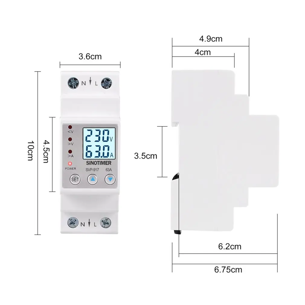 SINOTIMER 63A 80A din-рейка Регулируемая Защита от перенапряжения предельная защита тока Вольтметр Амперметр кВтч