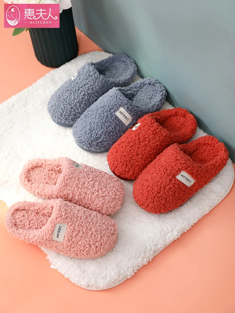 Japanese Female with Velvet Soft Bottom Cotton Slippers Warm Home Winter Floor Antiskid Lovers with Men Flock Flat with Indoor