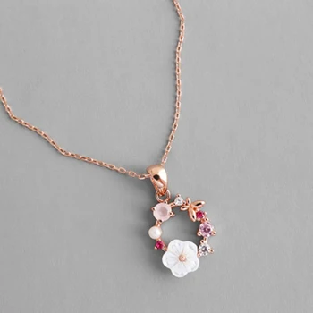 

Fashion Creative Butterfly Flowers Necklace Zircon Crystal Pearl Shell Garland Pendant Necklace for Women Jewelry Accessories