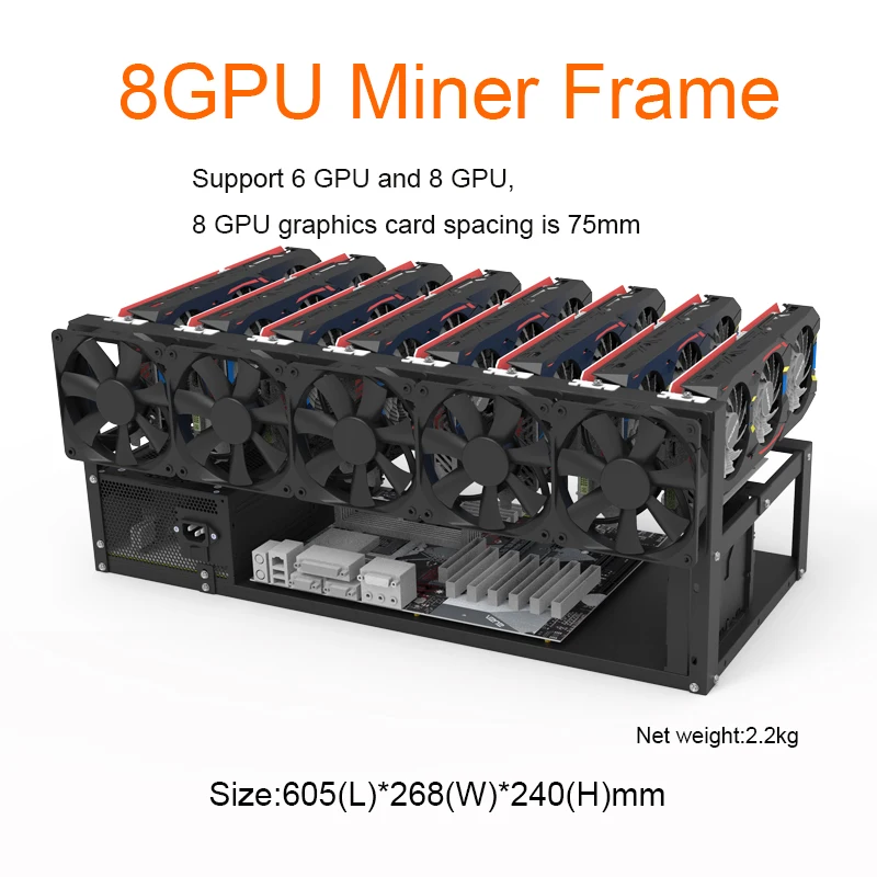 8 GPU чехол для майнинга стальной открытый Air Miner Rig компьютер ETH Frame биткоинов Набор