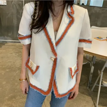 

High Street Notched Collar hit color Women Blazer Single Button Summer Jacket 2020 Casual Pockets Female Suits fashion Coat