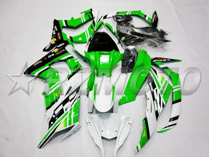 Литьевая форма) ABS полный комплект обтекателя подходит для Kawasaki Ninja ZX-10R ZX10R 2011- 11 12 13 14 15 Обтекатели набор зеленый белый