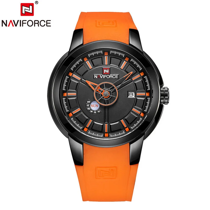 NAVIFORCE Лидирующий бренд роскошные часы модные силиконовые кварцевые мужские часы Календарь спортивные водонепроницаемые наручные часы Relogio Masculino - Цвет: Orange Orange