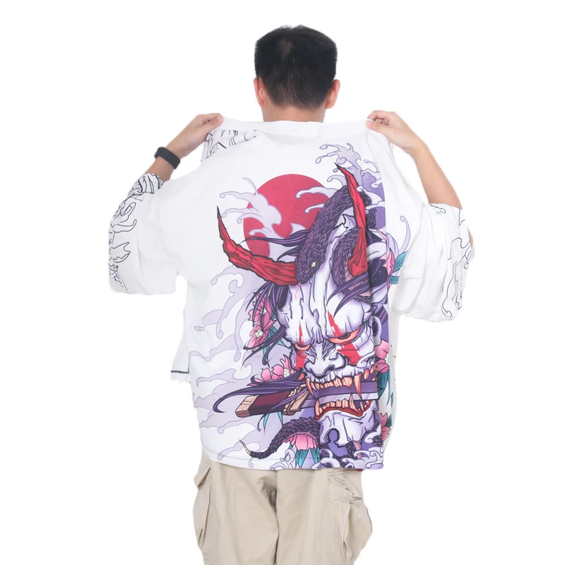 Kimono Man Japanese Clothes Yukata Male Samurai Costume Haori Obi Beach Men's Kimono Cardigan Japanese Streetwear Jacket New