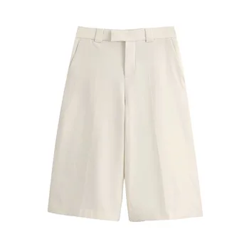 

2020 Women Fashion Side Pockets Straight Shorts Vintage High Waist Zipper Fly Short Pants Female Chic Pantalones