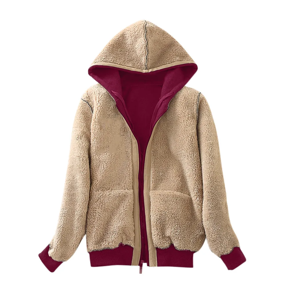 Women Casual Winter Warm Coat Sherpa Lined Zip Up Hooded Sweatshirt Autumn Jacket Coat Fleece Hoodie Sweatshirt Zip Up Sweter